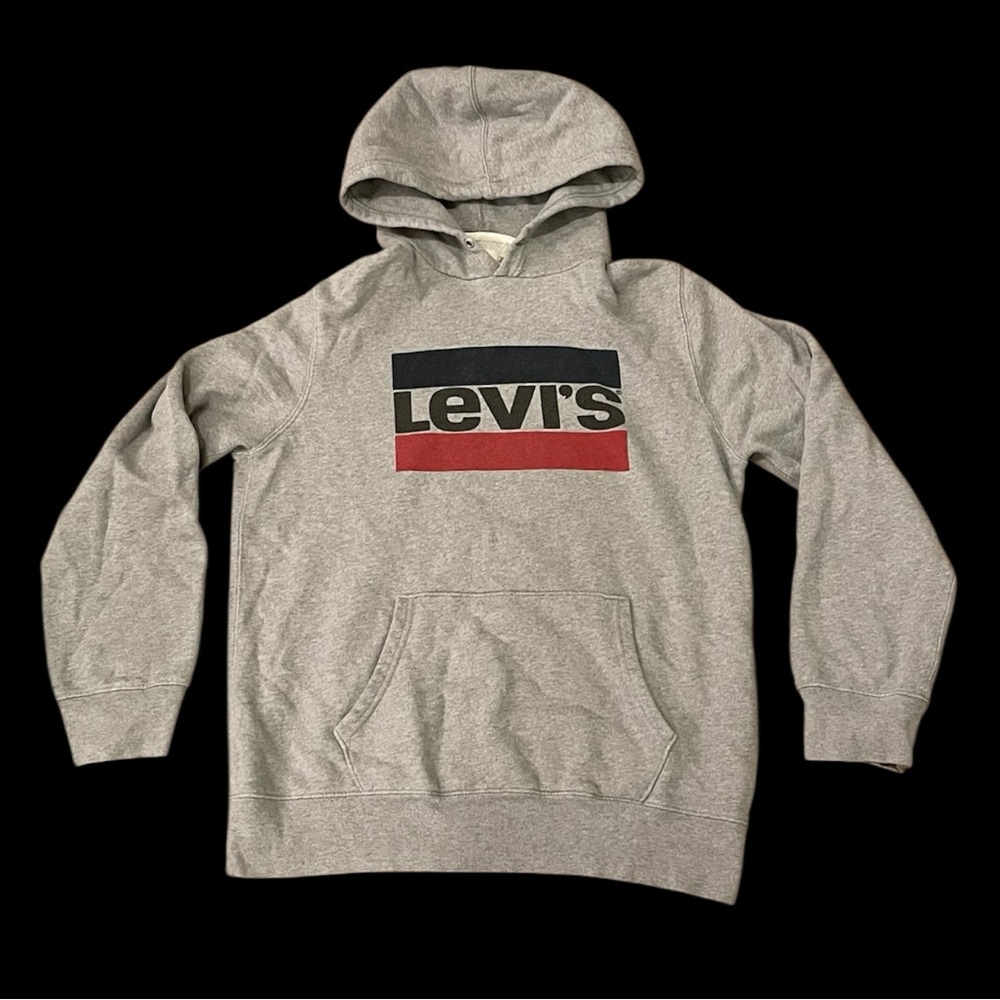👖 LEVI'S RETRO LOGO GREY LONG SLEEVE HOODIE - SIZE LARGE 👖